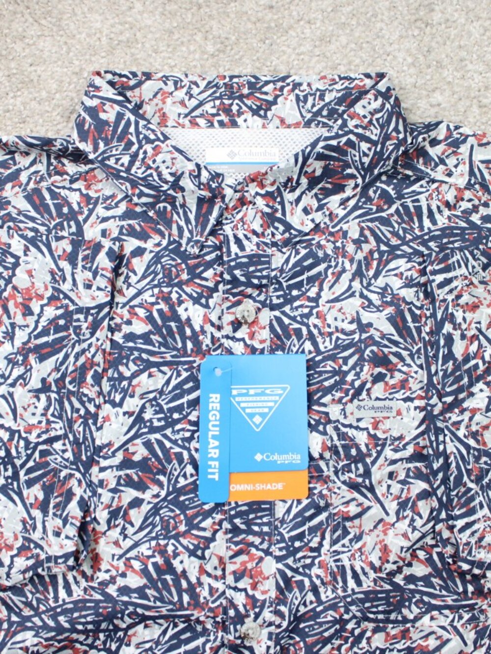 Columbia PFG Shirt NWT Mens Medium Blue Chemise Super Slack Tide Camp S/S Button